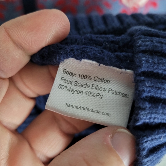 HANNA ANDERSSON | knit snowflake zip faux suede elbow patch sweat - Picture 4 of 6